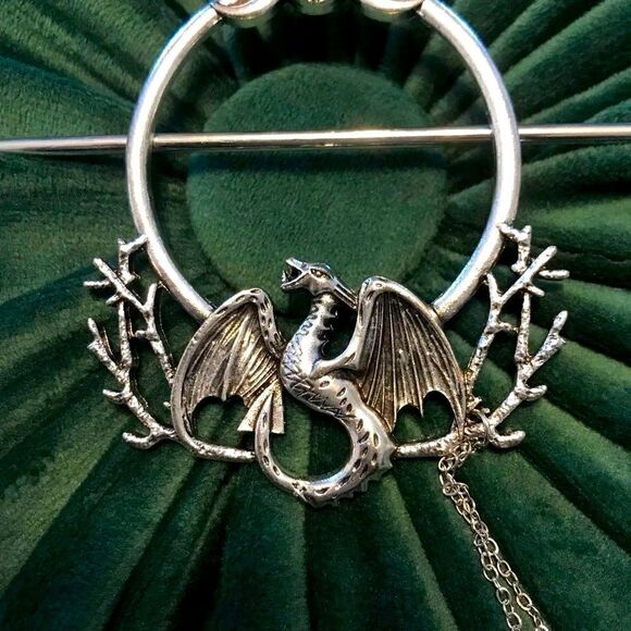 Viking Vintage Inspired Dragon Hair Accessory with chain and jewel, Fant… - Picture 5 of 11